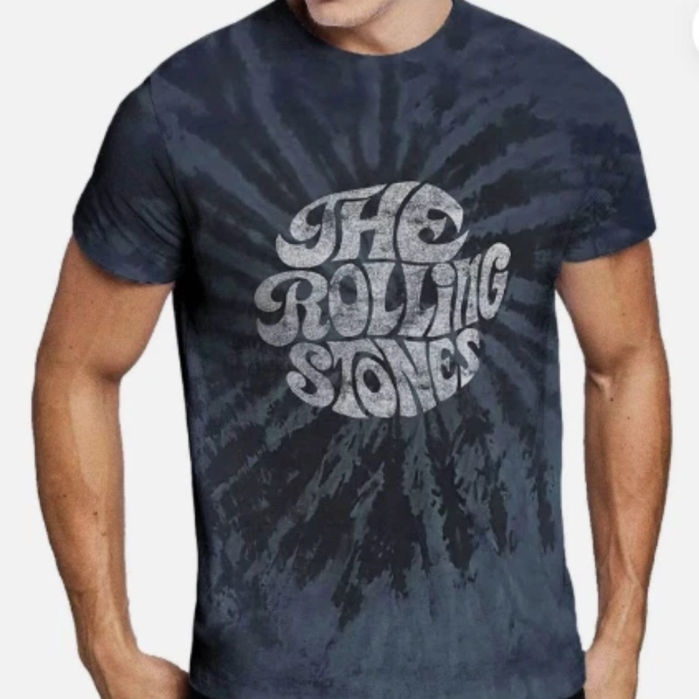 The Rolling Stones Men's Black Tie-Dye 70’s Logo T-Shirt